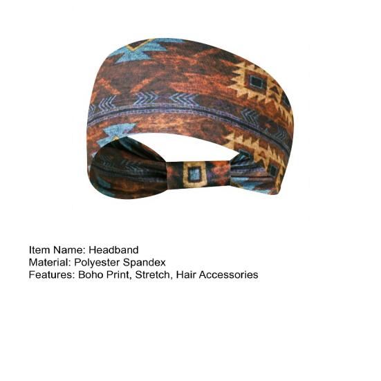 Women Wide Boho Print Headband Yoga Workout Knotted Stretch Sports Hairband Vintage Ethnic African Head Wrap