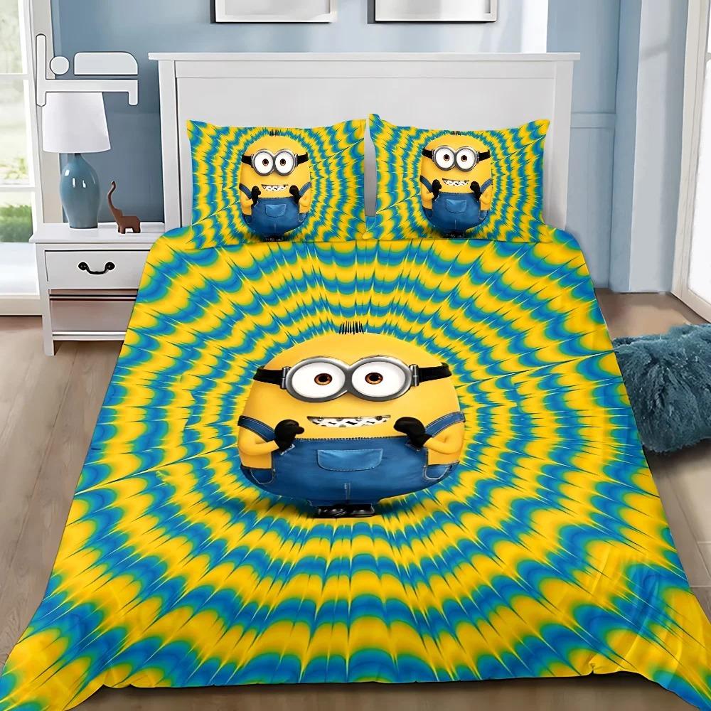 Fashion 3D Cartoon Movie M-Minions Duvet Cover Pillowcases Bedding Set, for Adult Girl Boy Bedroom DecorationGift,Birthday Gift