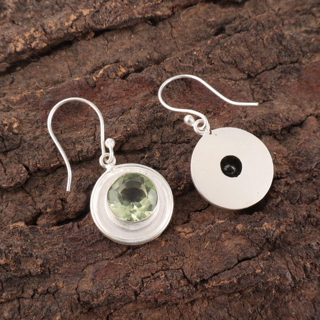 Green Amethyst Gemstone 925 Fine Silver Jewelry Handmade Wedding Earrings 1.40" EE-4-42