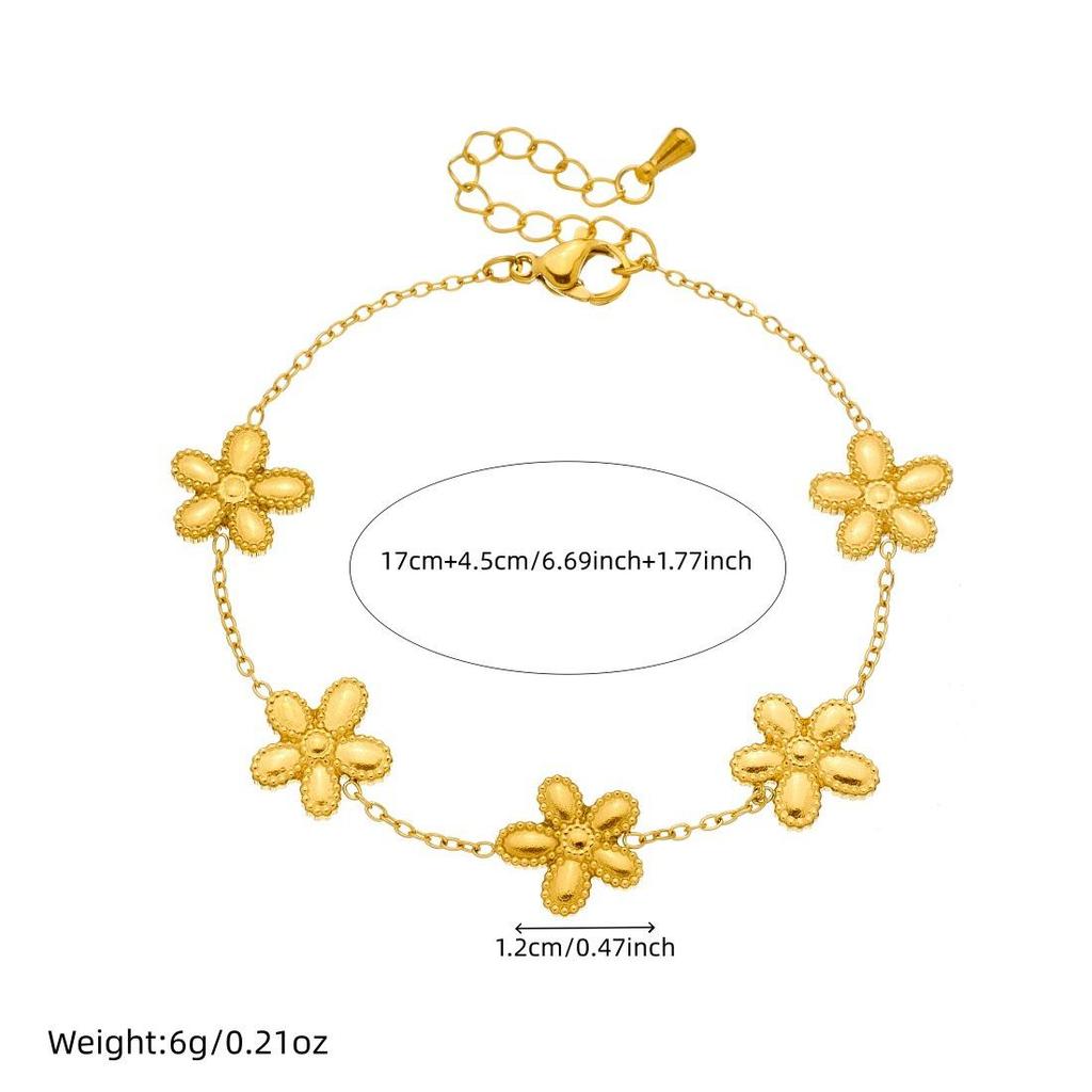 Elegant Korean-Style Gold-Plated Flower Pendant Necklace Set in Stainless Steel