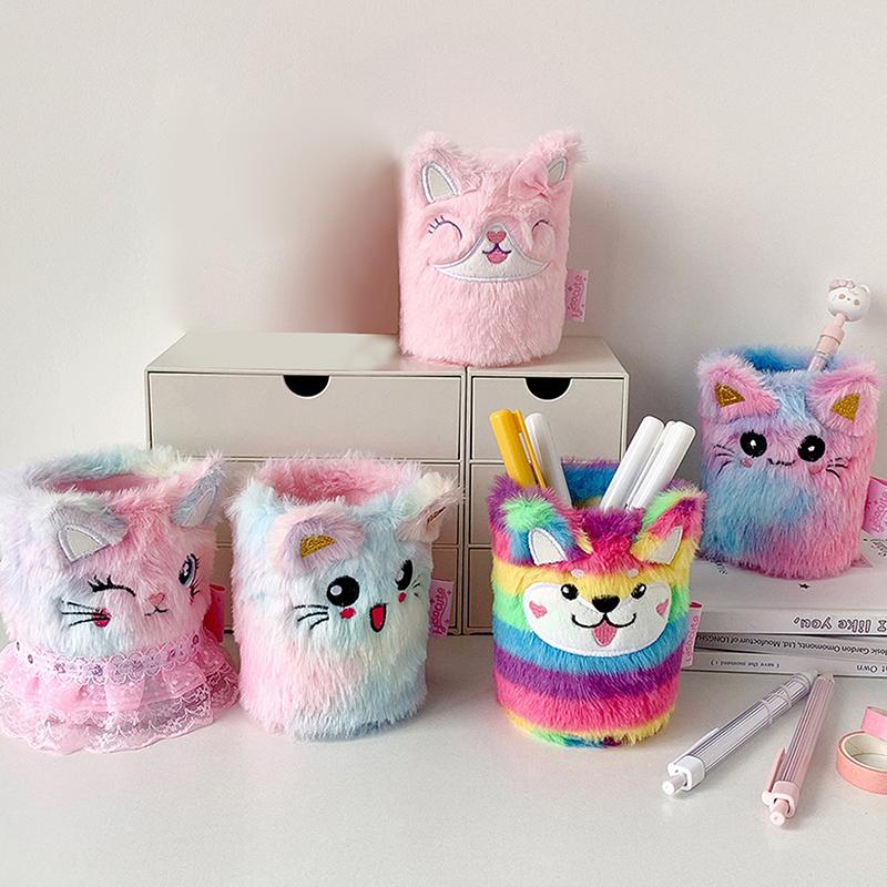 Cute Cartoon Pen Holder Student Creative Desktop Stationery Storage Box Diy Material Scissors Storage Bucket Ornaments