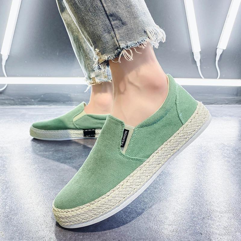 Men's Sneakers Canvas Shoes Outdoor Casual Shoes Fisherman Linen Mens Flat Shoes Slip-on Male Loafers Summer New Tenis Masculino