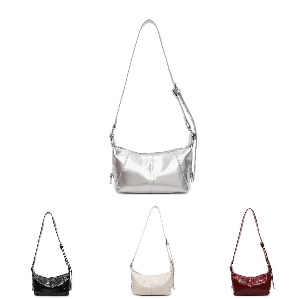 Solid Color Retro Motorcycle Style Shoulder Crossbody Bag For Women Summer Daily Use