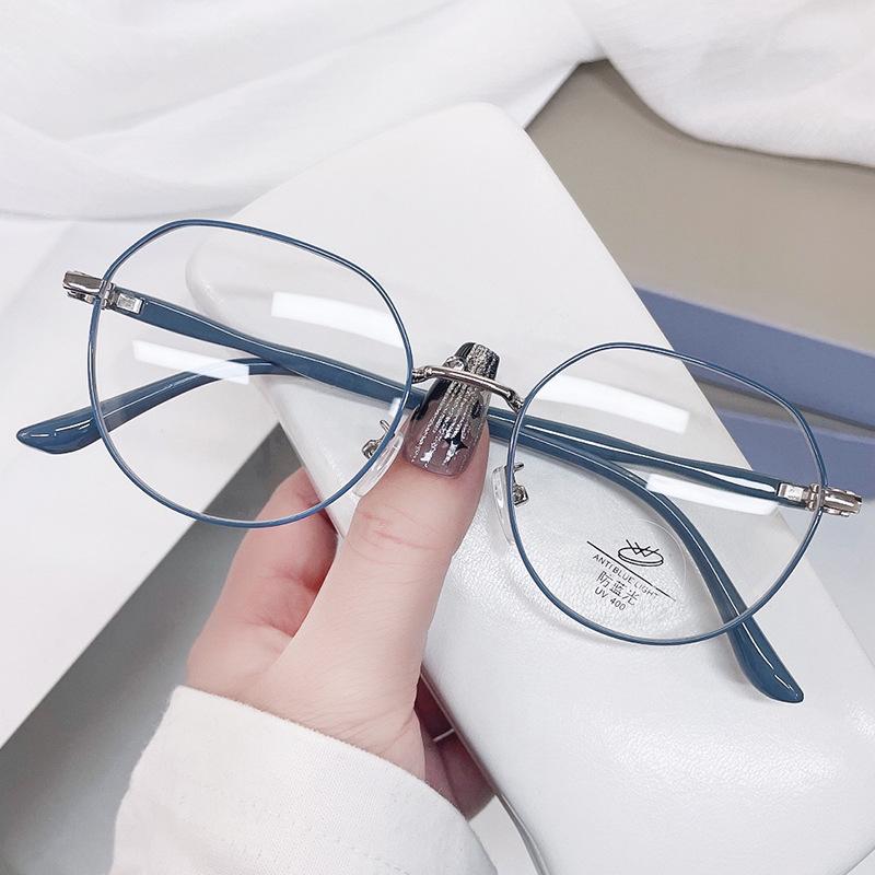 

Металлические очки для близорукости, прозрачные линзы, круглые модные очки в стиле ретро, ​​очки в оправе без очков -0.5 синий