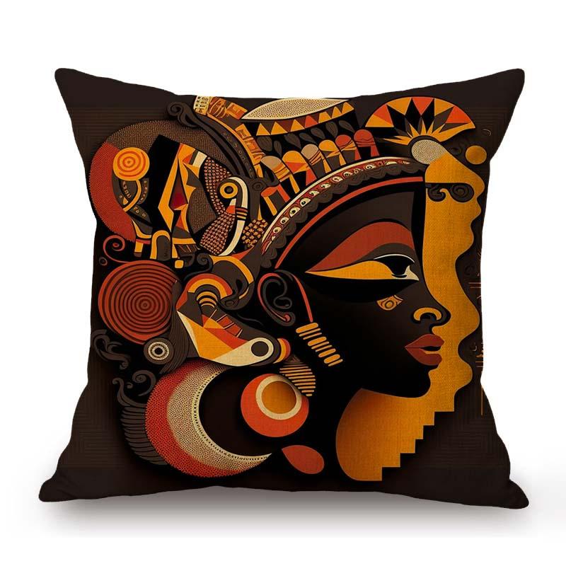 Abstract Oil Painting African Girl Lady Ethnic Decoration Sofa Throw Pillow Case Cotton Linen Cushion Cover