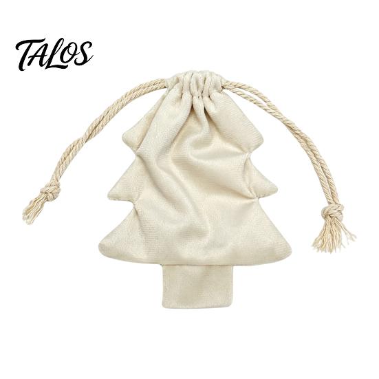 Christmas Tree Pendants Shaped Gift Bag, Reusable Drawstring Treat Goody Bags with Pompoms Decorative Party Favor Bells, Winter Present Wrapping Sack