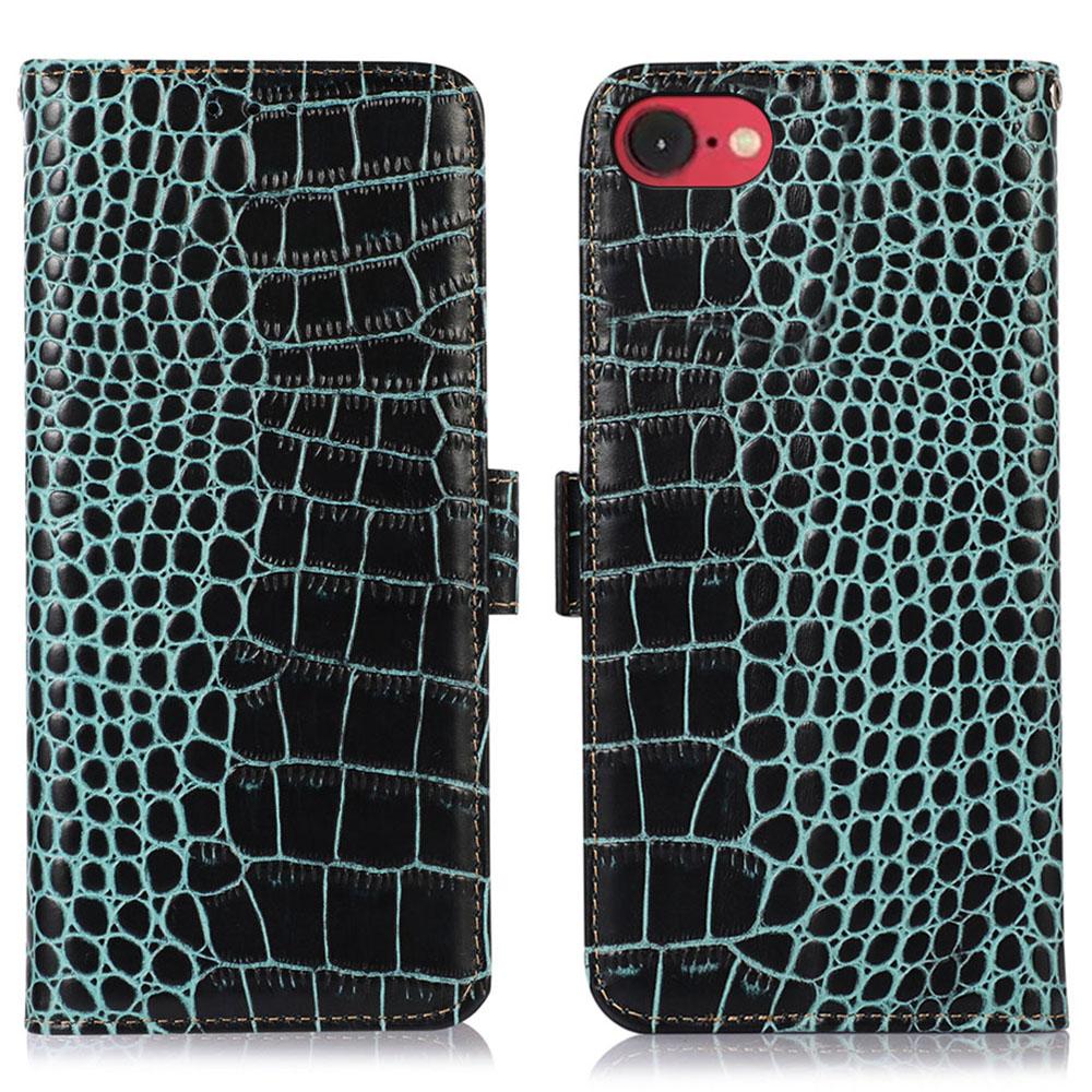For iPhone 16e Case Crocodile Texture Genuine Cow Leather Phone Wallet Cover