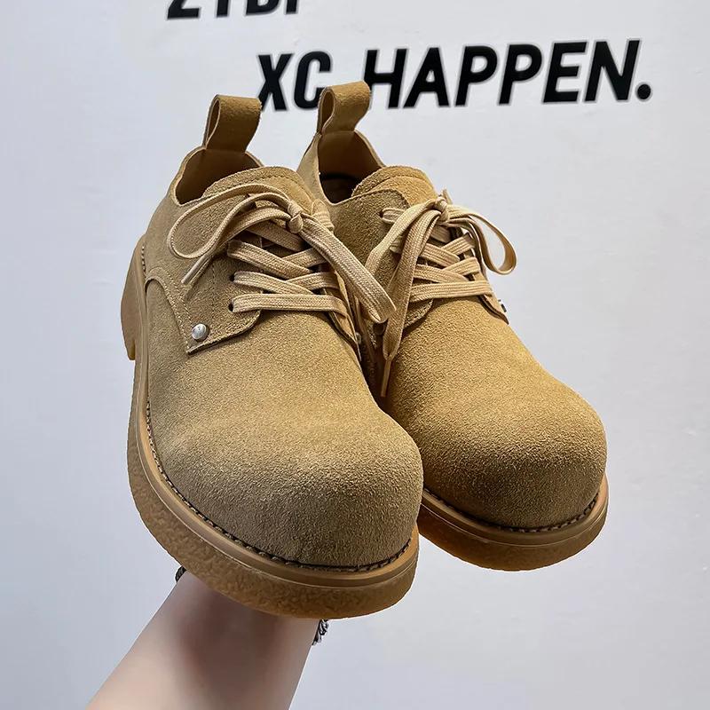 

2024 весна и осень новая повседневная толстая подошва на платформе туфли дерби с большим носком британские ретро рабочие туфли 46 жёлтый