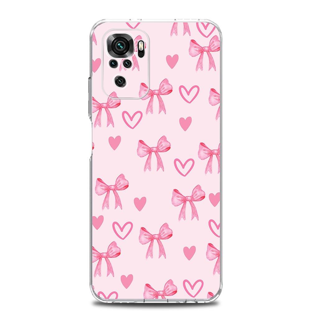 Phone Case For Xiaomi Redmi Note 15 14 13 12 4G 10 11 Pro Plus 5G 14C 13C 12C 10C Clear Soft TPU Cover Cute Pink Heart Bow