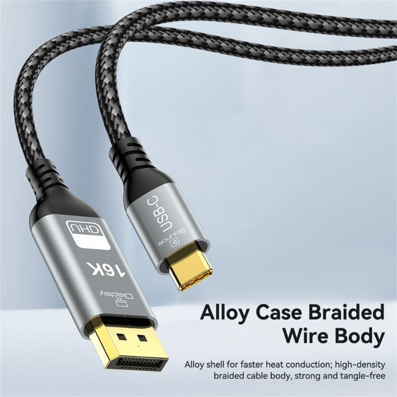 Highly Speed 80Gbps USB C To DP 2.1 Extension Cable for 8K 60Hz 4K 240Hz Video Output with HDRs Support On Laptop and Monitor Displays