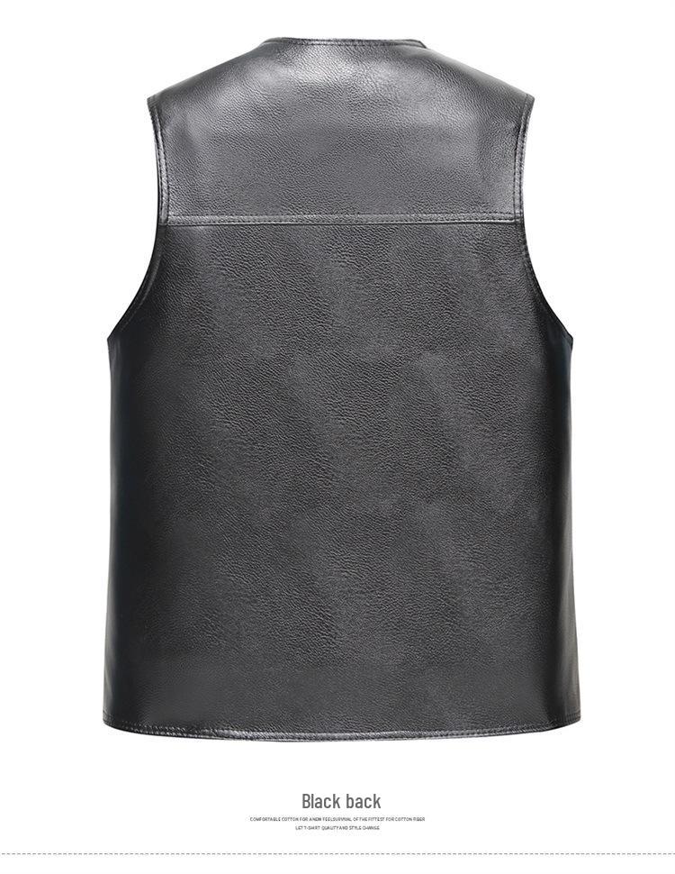 Men's Winter Leather Vest with Sloping Shoulder and Plus Velvet, Casual Warm Plus Size Waistcoat