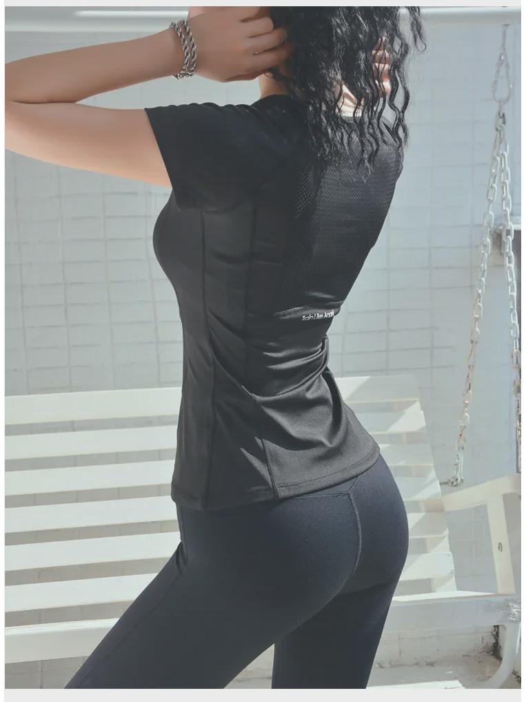 Dam Snabbtorkande Kortärmad Yoga- & Löpartopp - Sommar Tränings-T-shirt med Trendig Ryggdesign