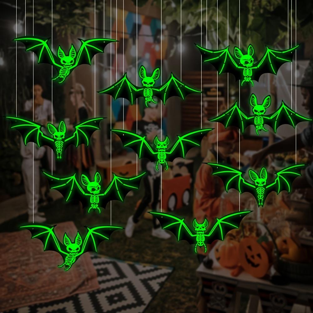 10pcs Halloween Glow-in-the-Dark Hanging Bats, Suitable for Holiday Decorations, Halloween Hanging Decoration