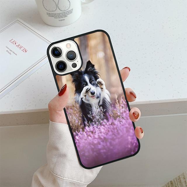 Lovely Border collie dog flower Phone Case For iPhone 17 Air 14 15 16 13 12 Cover For Apple Pro Max 6S Plus