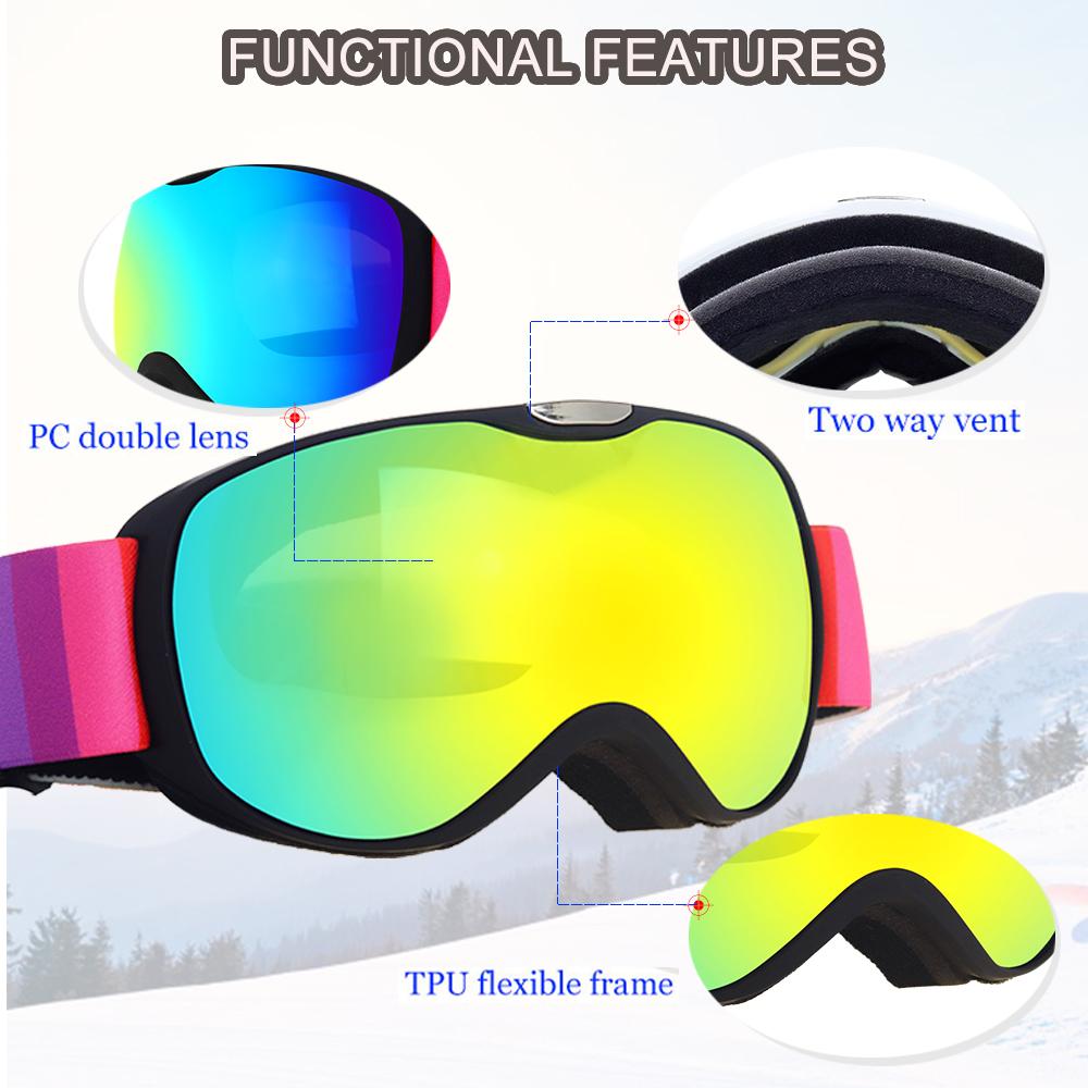Kids Snowmobile Goggles Boys Girls Snowboard Glasses Snow Sports for Children Age 4-12 Anti Fog UV Protection Ski Skiing Goggles