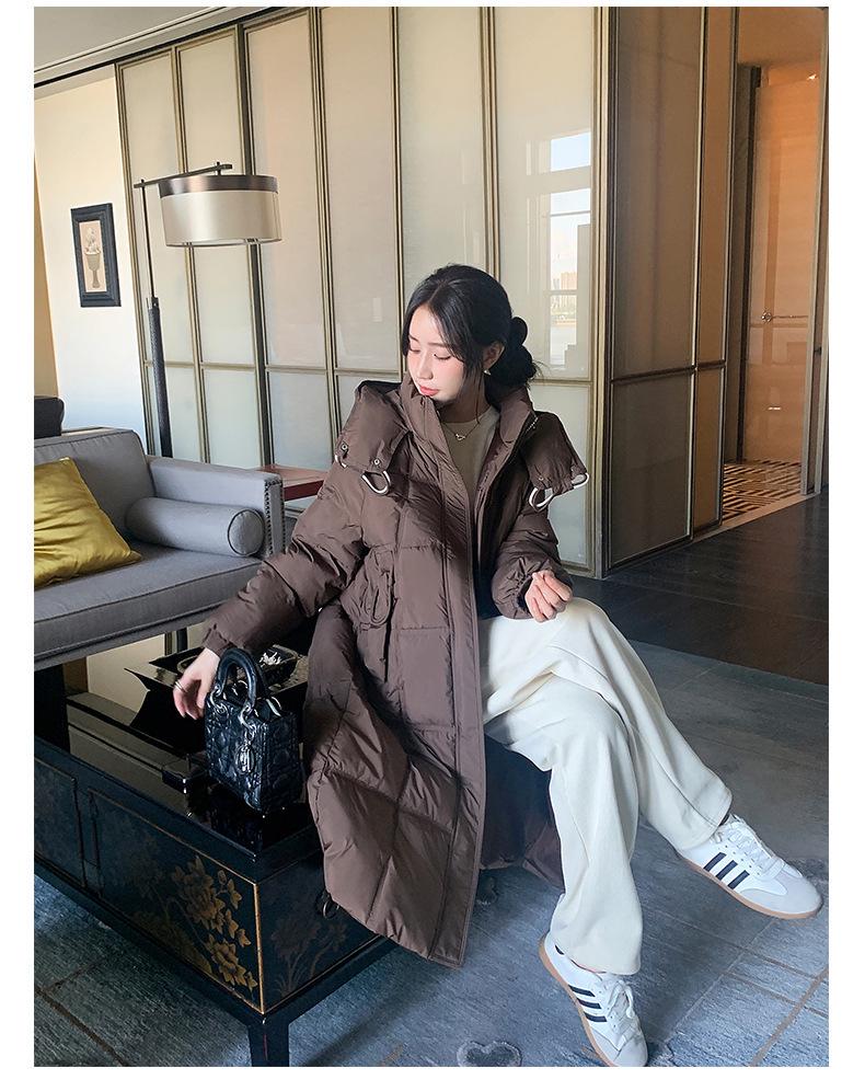 Women's Hooded Mid-Length Down Cotton Jacket - 2024 Autumn/Winter Korean Style Plus Size Fashionable Loose Fit Coat