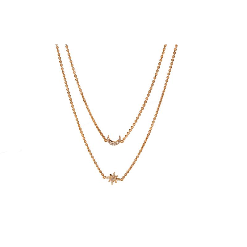 Emporio Armani double layer diamond star and moon silver clavicle chain 925 silver necklace women s rose gold EG3393221 F original bag серебряный