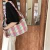 Sweet Pleated Dumpling Bag Large Capacity Women Chic Underarm Bag Cute Lattice Tote Bag  Outdoor
