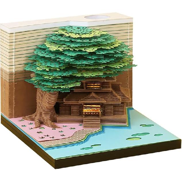 3D Desk Calendar 2025,Time Piece Calendar 2025,Tear-Away 3D Paper Art Notepad w LED Lights,Creative 3D Memo Artsy Pad Calendar, DIY Paper Carving