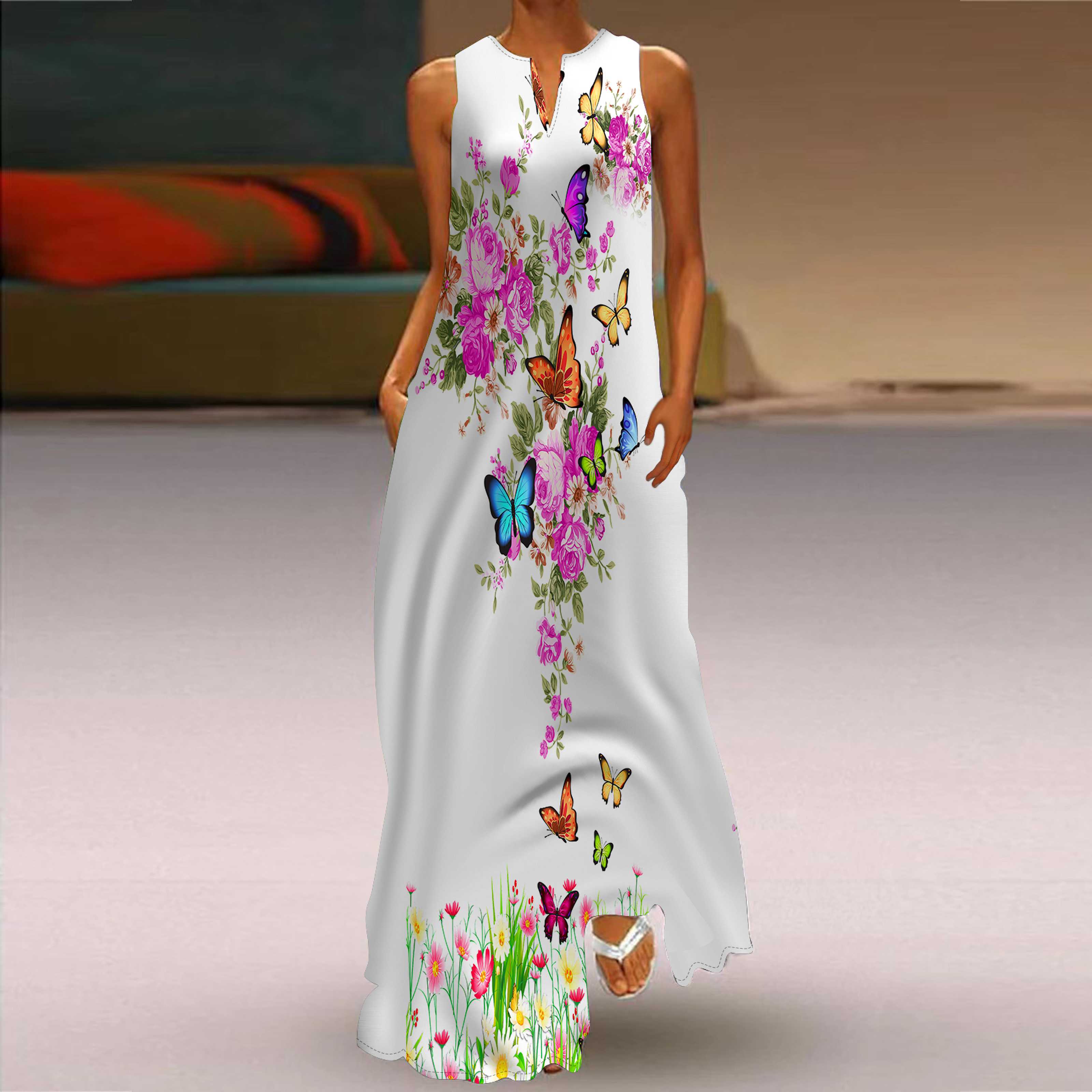 

Женское платье трапециевидного силуэта, макси, длинное, без рукавов, весна, с принтом персикового цвета, осень и зима, с v-образным вырезом, стиль ретро, ​​элегантное 8XL разноцветный