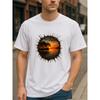 European Sizes Hot and Spicy Sunset Men'S Print Short-Sleeved Shirt | All-Season, Casual and Commuting Style, Medium Elasticit