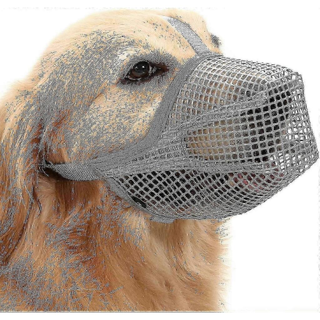 Adjustable Soft Mesh Dog Muzzle with Comfortable Straps for Small, Medium & Large Dogs - Gray