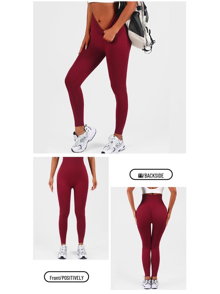 Women's High-Waist Seamless Slim-Fit Peach-Enhancing Fitness Leggings with Separate Waistband for Cycling.