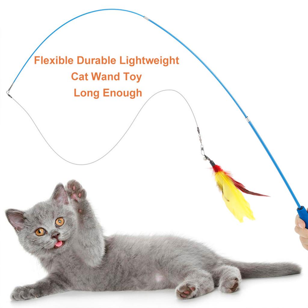 12Pcs Interactive Cat Wand Toys with Telescopic Fishing Rod Tassel/Feather/Furball Cat Teaser Toys for Indoor Cats Play Exercise