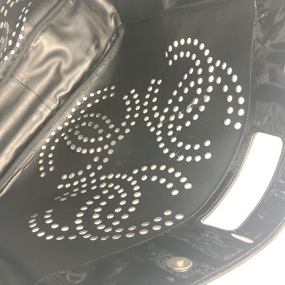 Chanel Punching Logo Triple Coco CC CC Mark Big Bag Hand Bag Enamel Black
