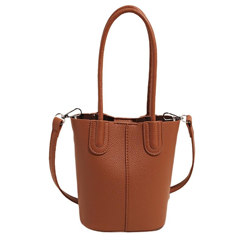 

2025 summer popular dopamine color simple portable bucket bag women commuting versatile lychee pattern texture messenger bag