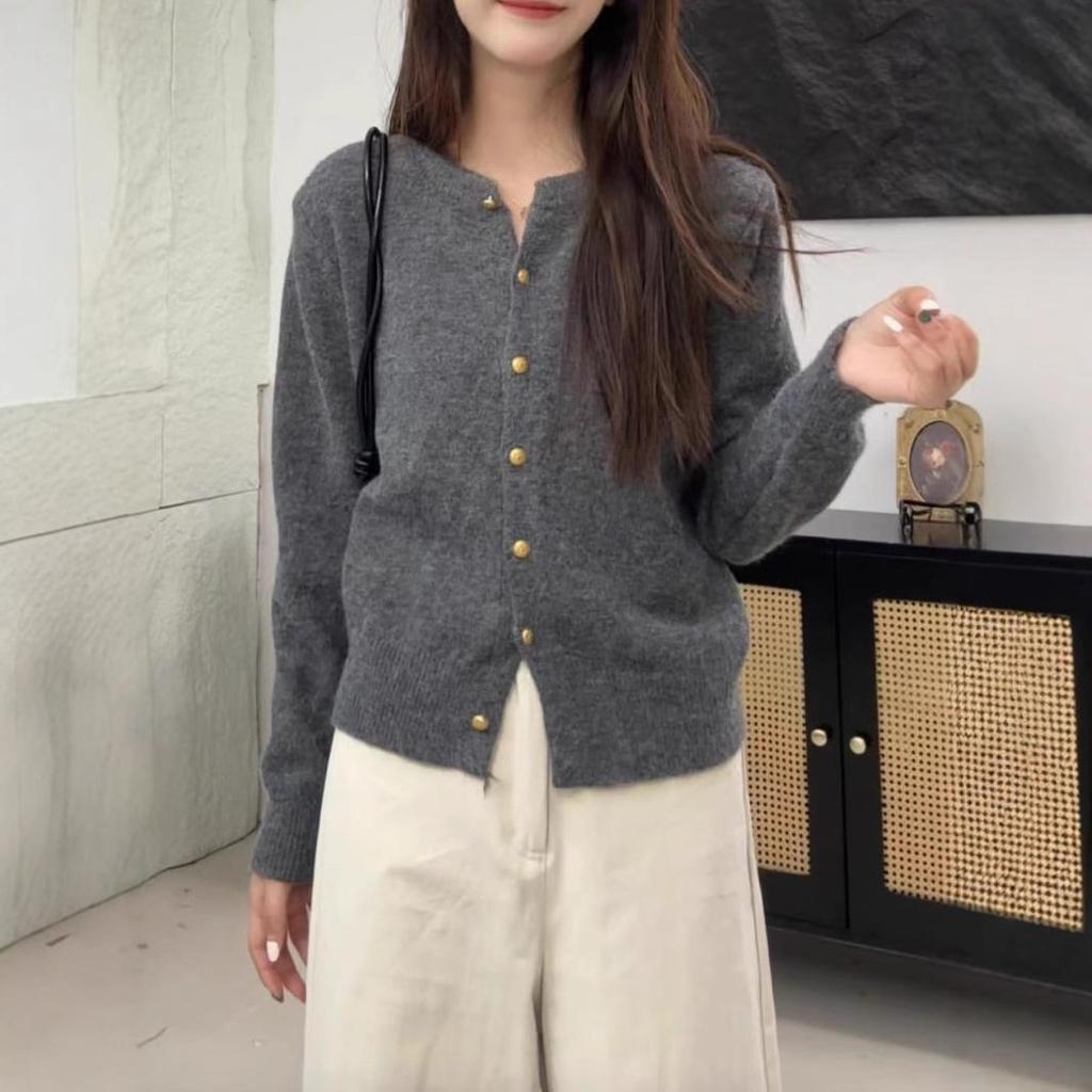 Highly Recommended! Women's Korean-Style Wool Knit Cardigan in Raspberry Color with Gold Buckle - Soft, Fluffy, High-End Sweater Coat.