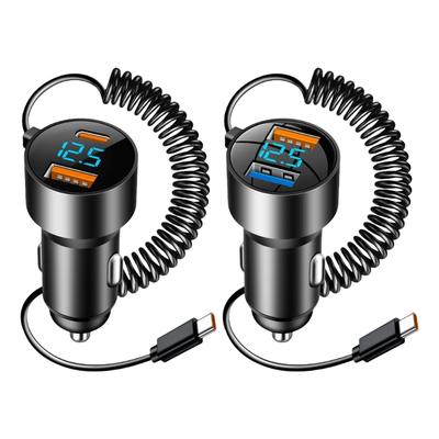 Schnelllade-Autoadapter Doppelport-Autostromversorgung Ausgestattet mit Typ-C-Spiralkabel für effizientes Laden