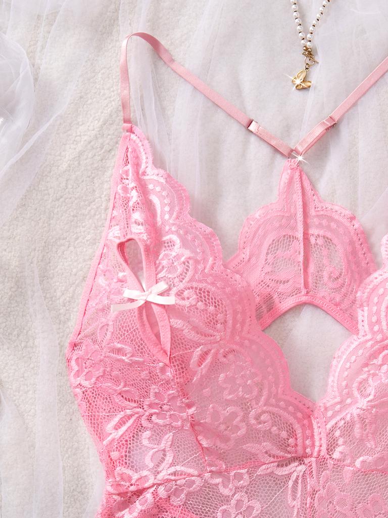 Women's Porn Lingerie G-string Transparent Bodysuit Underwear Set Lace Deep V Crotchless One-piece Lingerie Adult Bodysuit