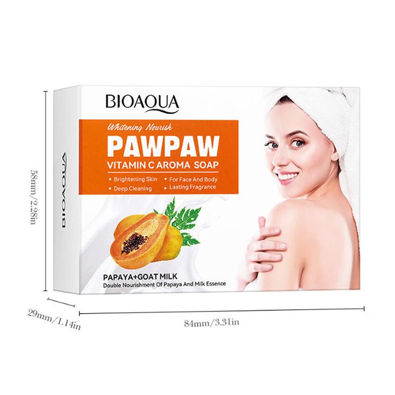 Bioaoua Papaya Vitamin C Whitening Facial Soap Moisturizing Anti Acne Deep Cleansing Body Face Wash Foam Solid Facial Cleanser