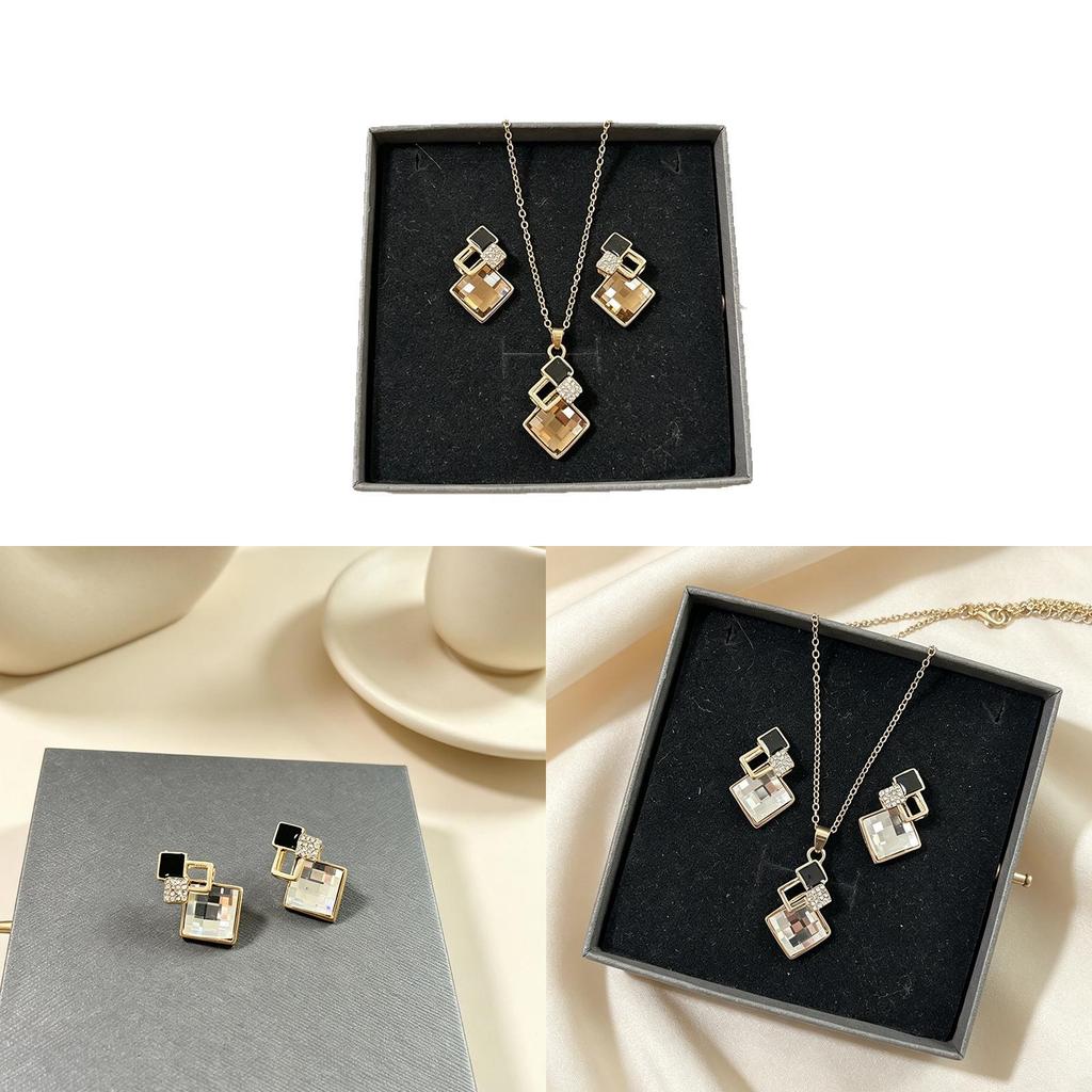 Geometric Alloy Necklace Earring Set With Cubic Zirconia For Daily Fashion Women