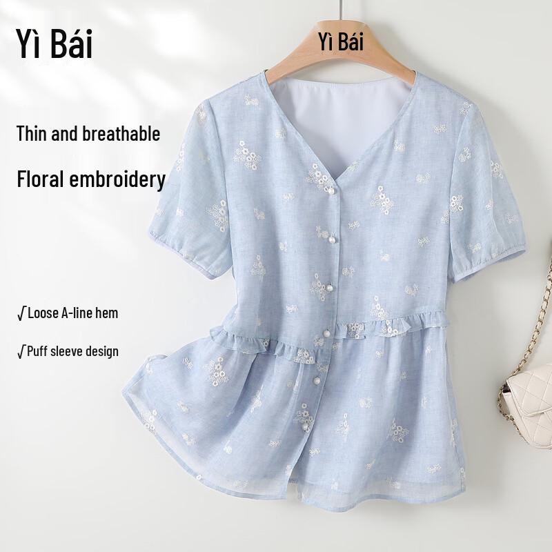 Yibai 2026 Summer Floral Embroidered Shirt M