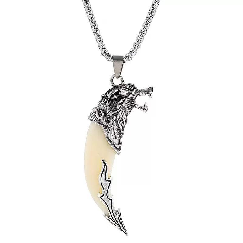 Men's Retro Wolf Tooth Pendant Necklace - Stainless Steel Punk Charm