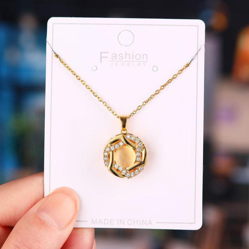 

Chic Double Layer Rotating Cat s Eye Stone Titanium Steel Clavicle Necklace for Women