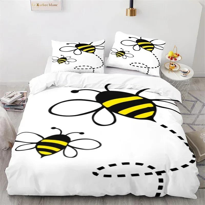Comforter Cartoon Bee Insect Honeybee Bedding Set Microfiber Wild Animal Comforter King For Teens Boys Kawaii Home Decor