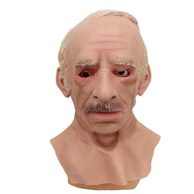 Halloween Scary Bald Old Man Mask, Simulated Grandpa Latex Headgear, Funny Masquerade Props (White-Haired Old Man)