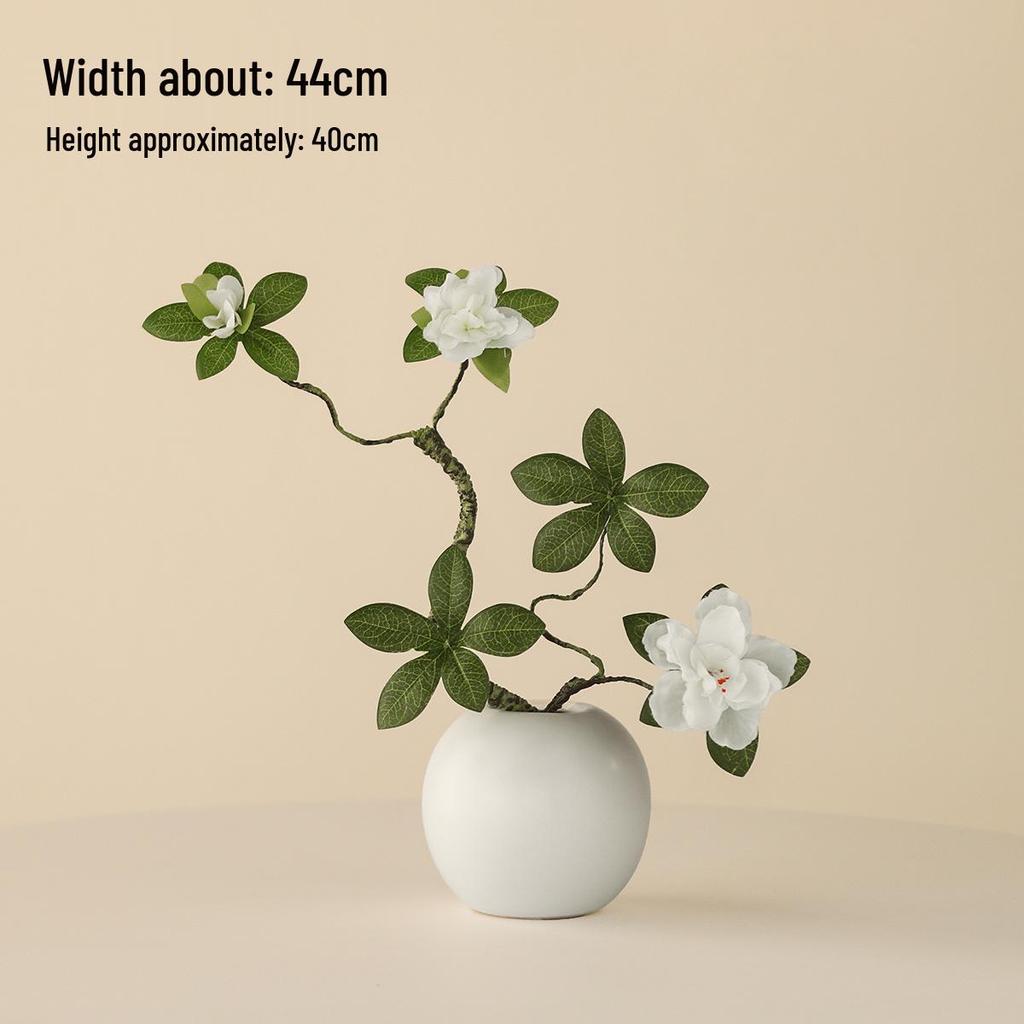 Minimalist Zen Azalea Arrangement: High-End Artificial Potted Plant for Living Room Decor