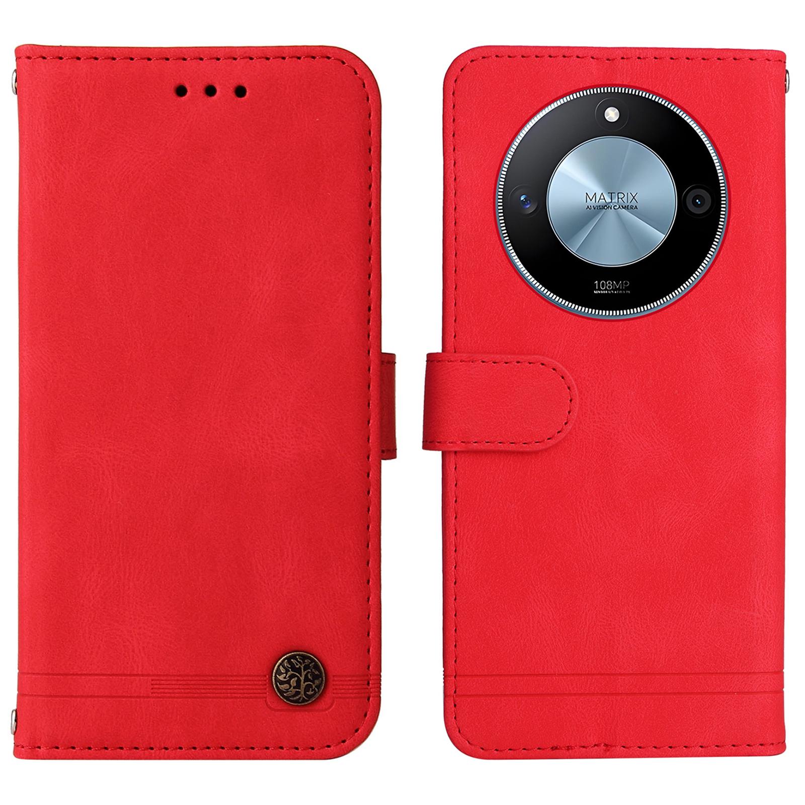 

Для Honor X60 5G Кожаные чехлы-кошельки Чехол для телефона с тактильным покрытием Подставка с ремешком Red