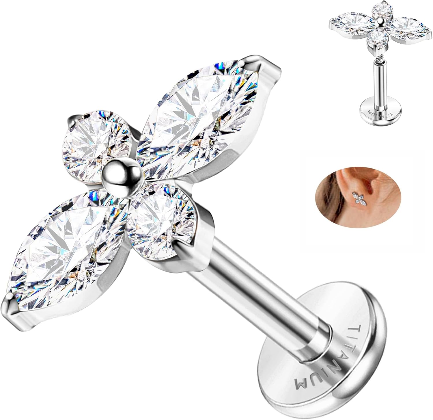

Bobisty 1PC G23 Titanium Flat Back Cartilage Earrings for Women Tragus Internally Threaded Stud Earrings Helix Piercing Jewelry