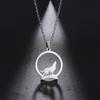 My Shape Stainless Steel Necklace for Women Men Hollowed Wolf On The Hill Moon Animal Pendant Necklaces Choker Fashion Jewelry