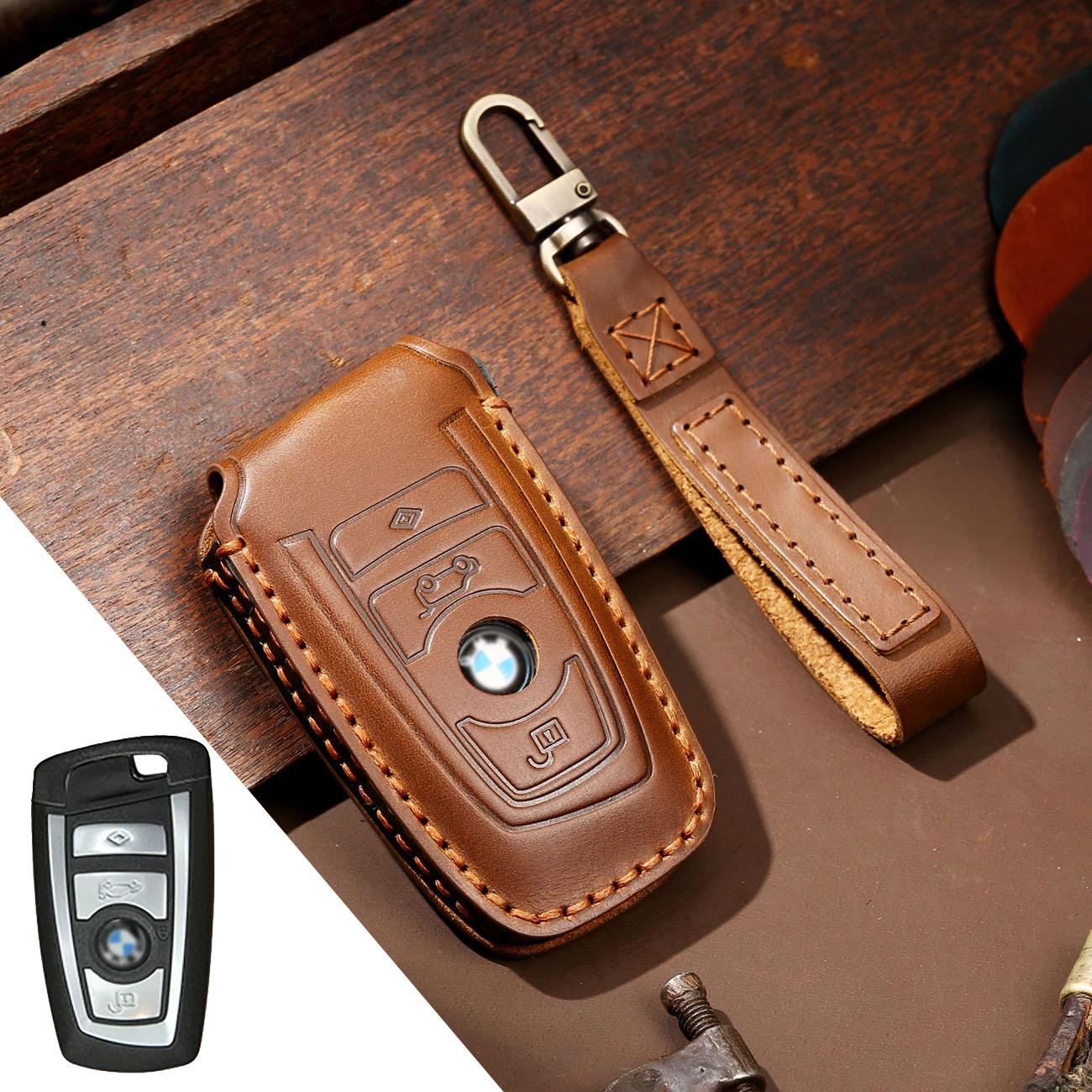 

GUSHIBEI Роскошный кожаный чехол для ключей ручной работы для BMW коричневый