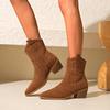 Fashion Women's Boots Vintage Embroidery Western Cowboy Boots Fall And Winter Chunky Heel Round Rain Boots for Women Mid Calf 8