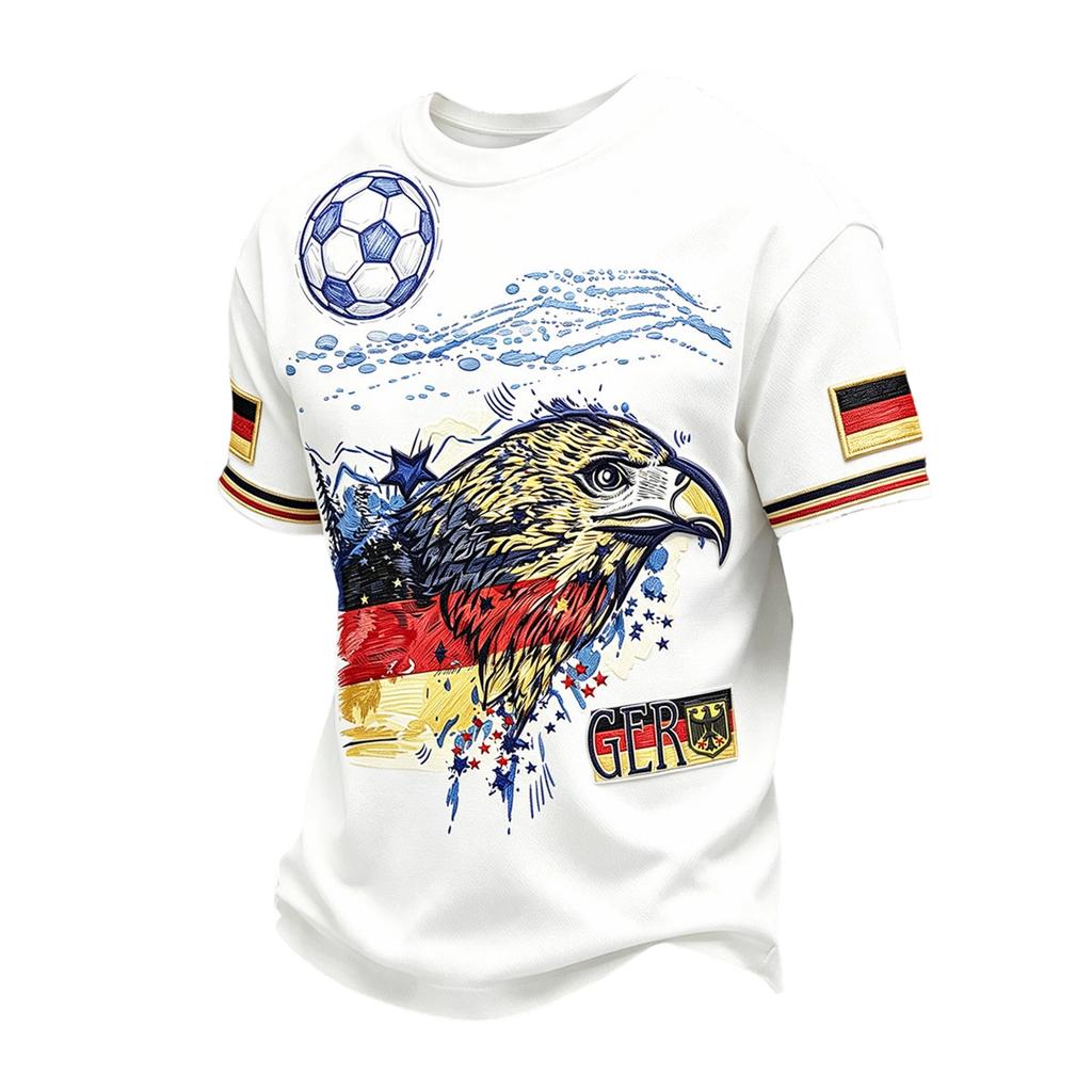 Men's Casual Short Sleeve T-Shirt Crew Neck German Flag Print Soccer Graphic Lightweight Summer Top