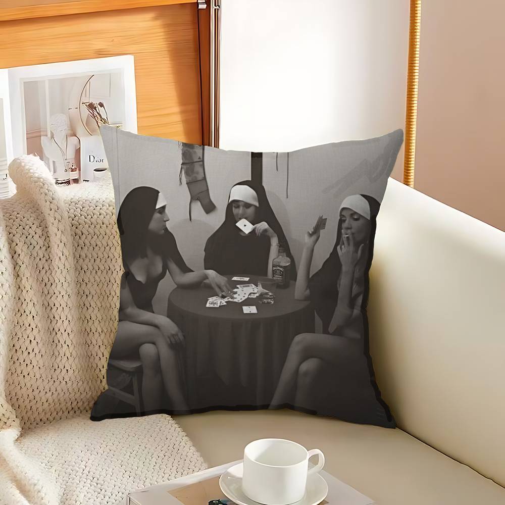 Popular Art Rebellious Nun Trendy Rebellious Pillow Cover For Bedroom Room And Living Room Sofa Decorative Cushion Cover 12x12Inch