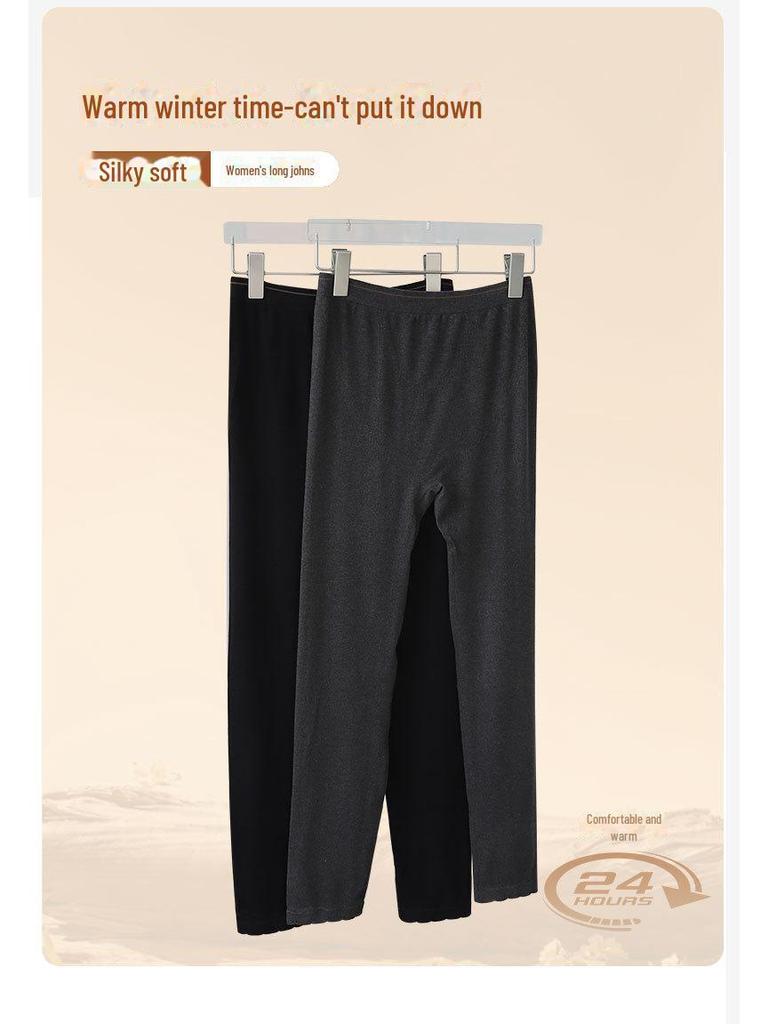 Women's Large Seamless Autumn Trousers - Japanese Style, Silk Acrylic, Warm & Cold-Proof Bottoming Pants