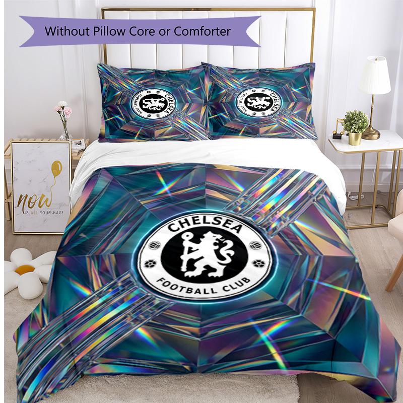 Set Lenzuola 3 Pezzi Stampato Chelsea FC Morbido Delicato sulla Pelle Lavabile Copripiumino e Federe Set Tutte le Stagioni Camera da Letto